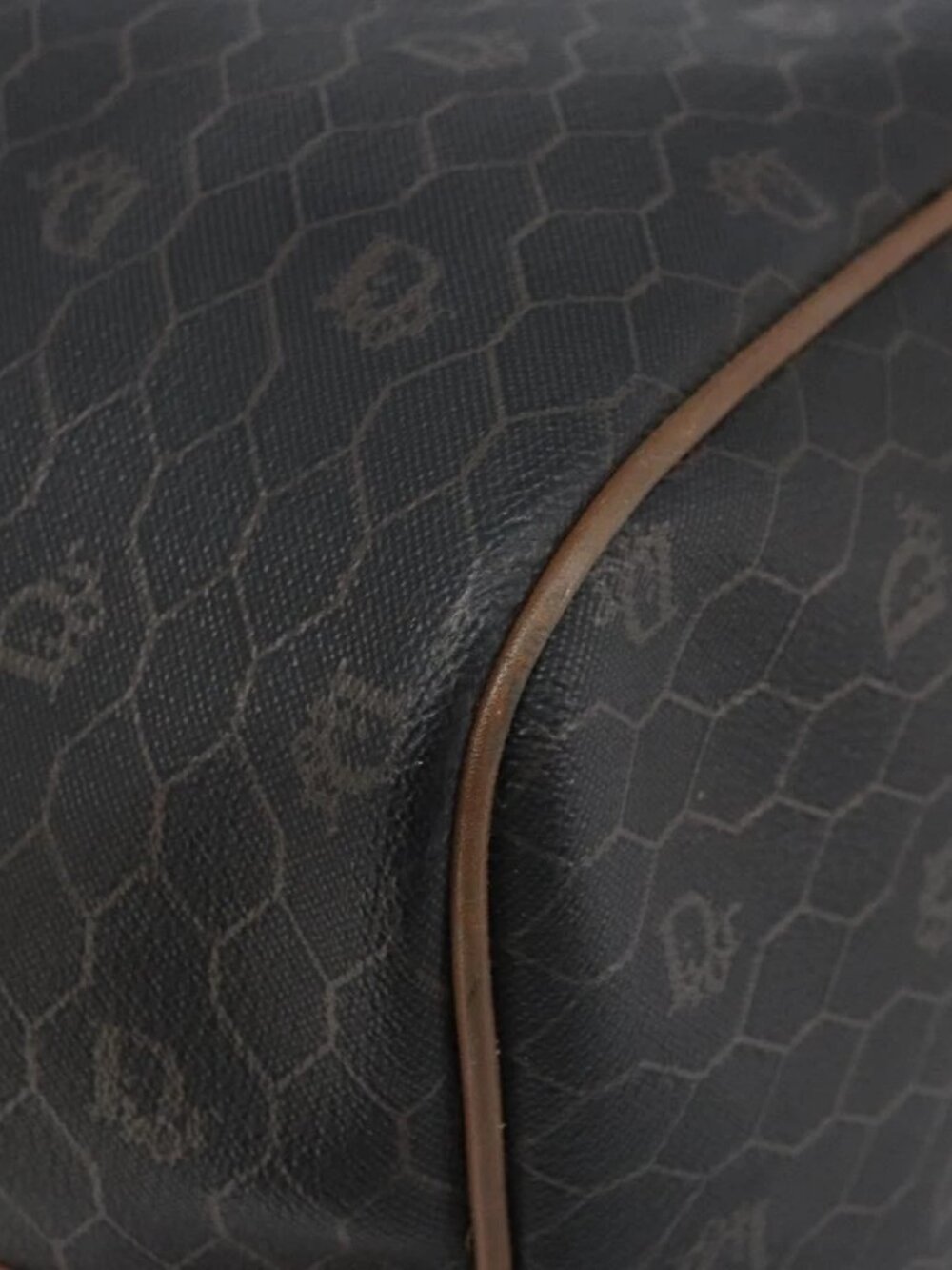Christian Dior Honeycomb Canvas Hand Bag PVC Black Gold Auth 166851 - Picture 5 of 16